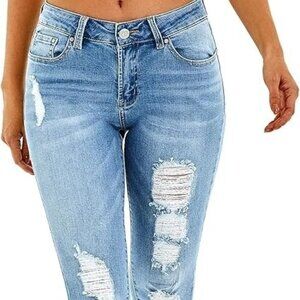 RHODANTHE Womens Ripped Boyfriend Jeans Stretch Skinny Trendy Distressed 6 Reg